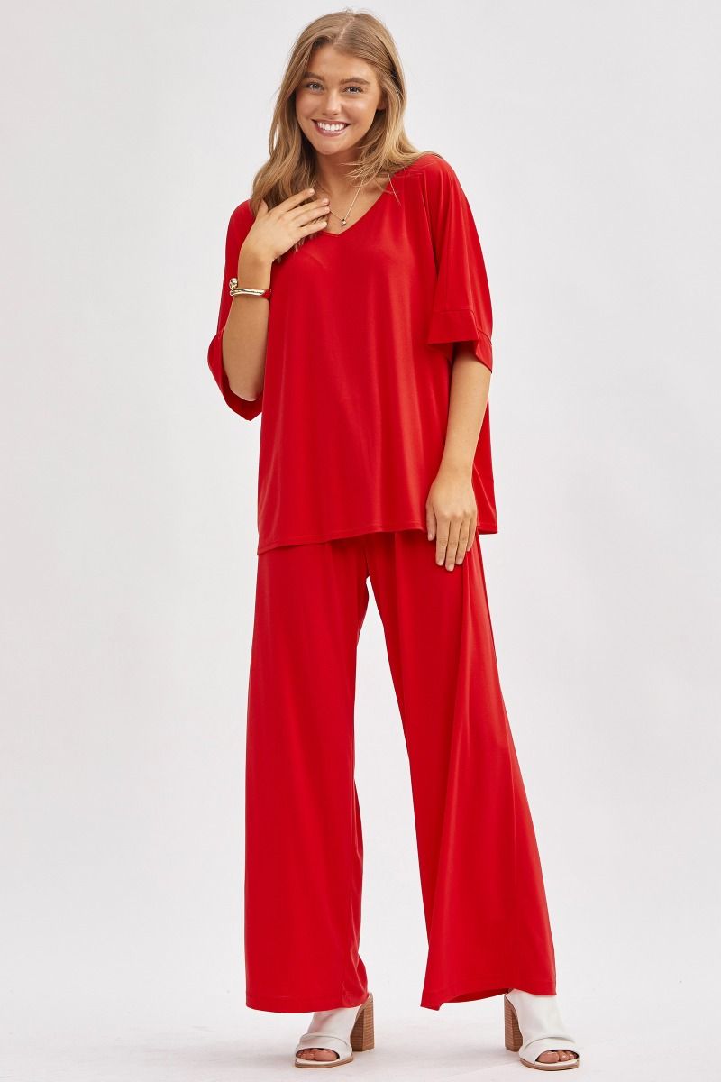 Red Wide Leg Travel Set