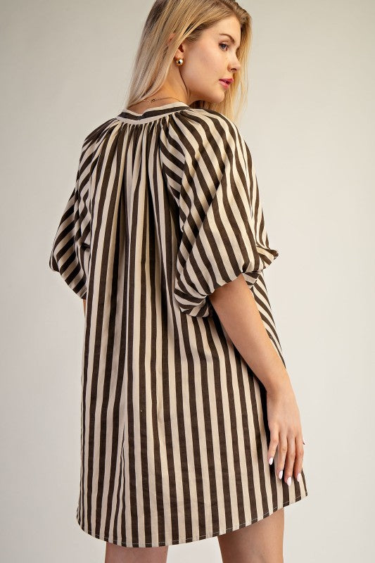 Cream Striped Dress w/ Pockets