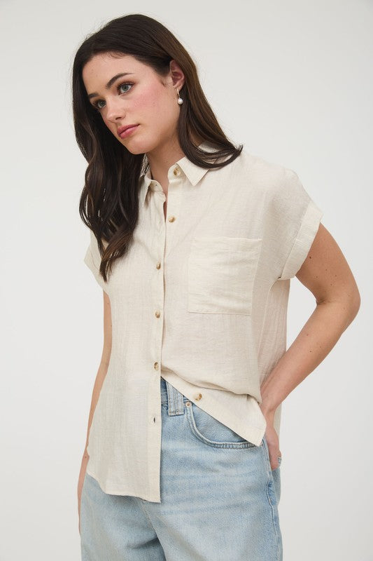 Oatmeal Collared Cuff Sleeve Top