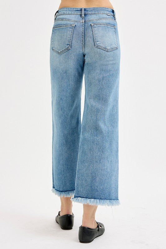 Risen Mid Rise Crop Wide Leg Jeans