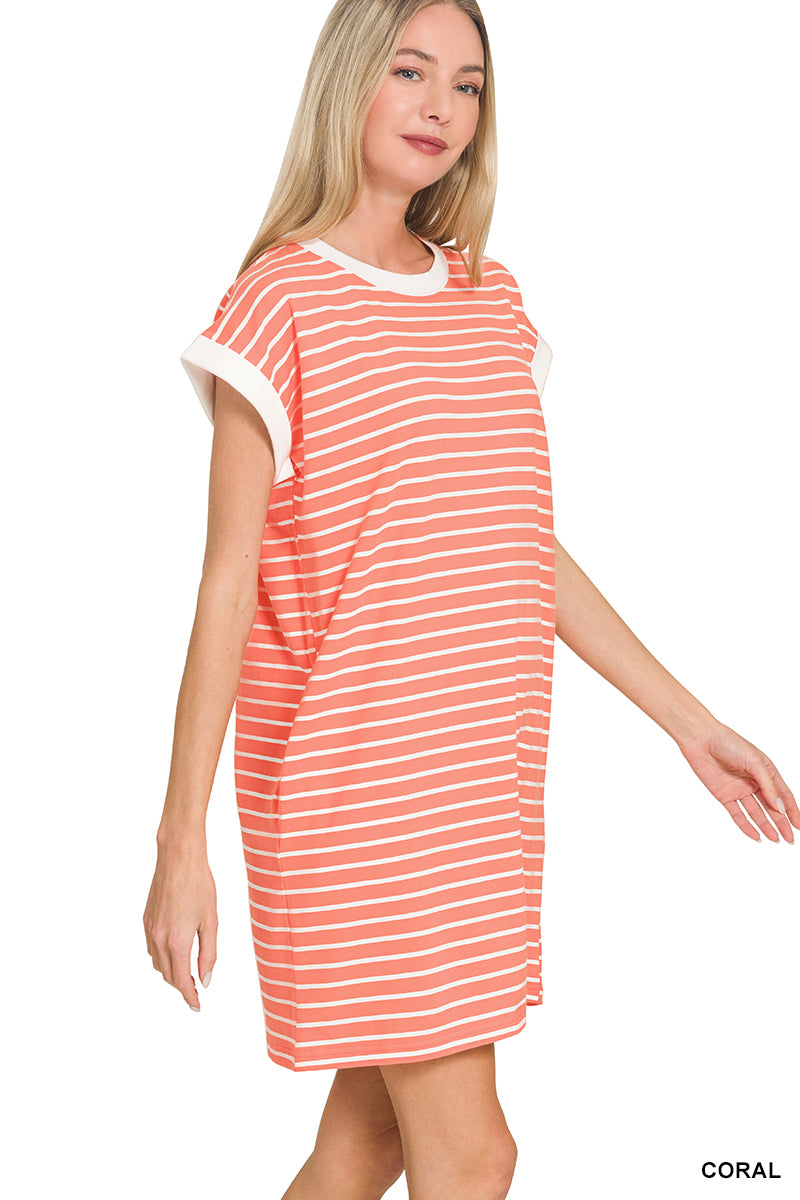 Coral Striped Dress