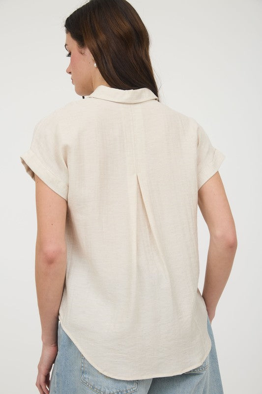 Oatmeal Collared Cuff Sleeve Top