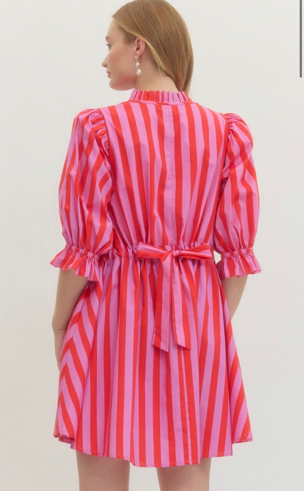Entro Pink and Red Striped Dress