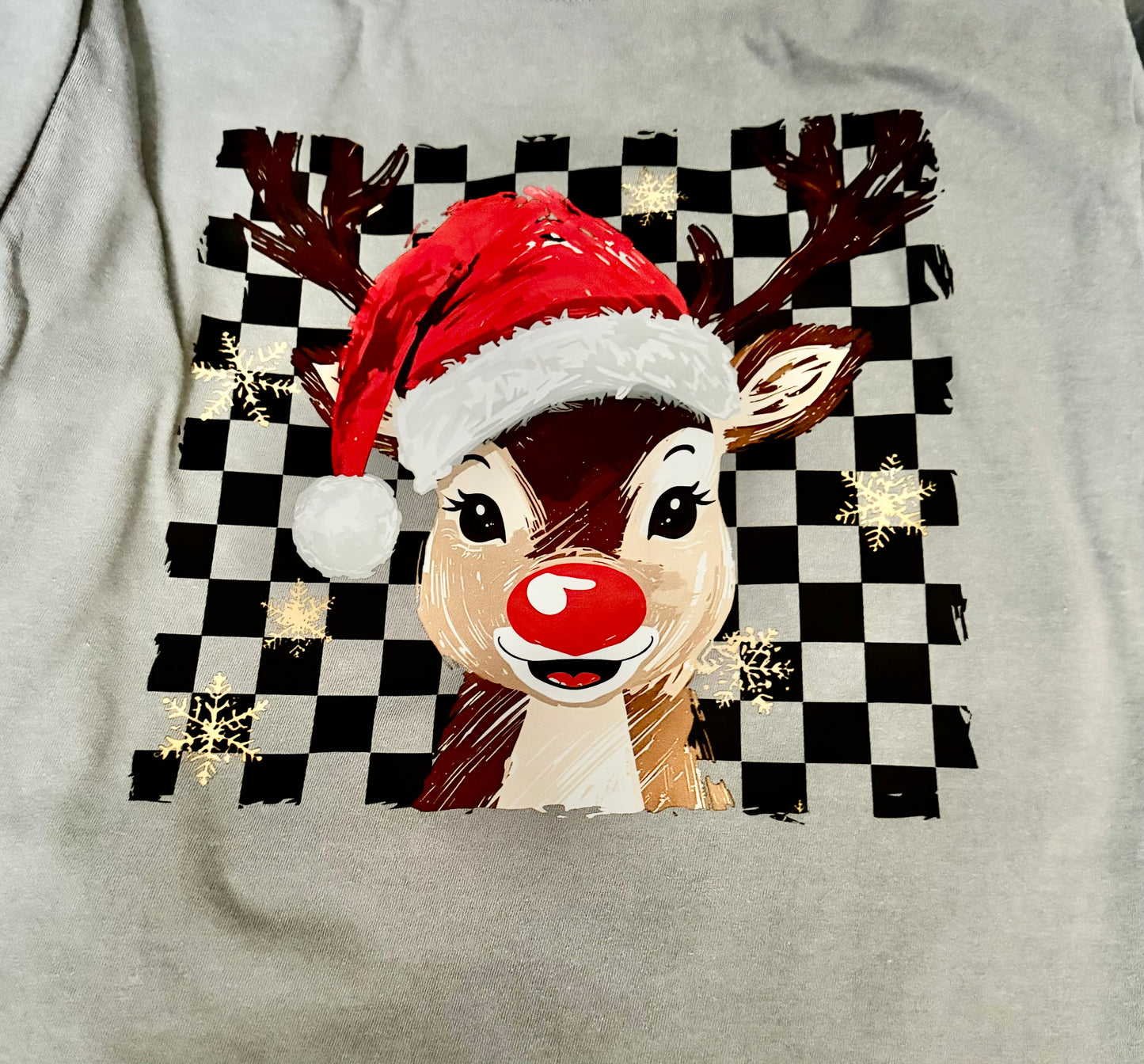 Checkered Rudolph on Granite Comfort Colors Tee