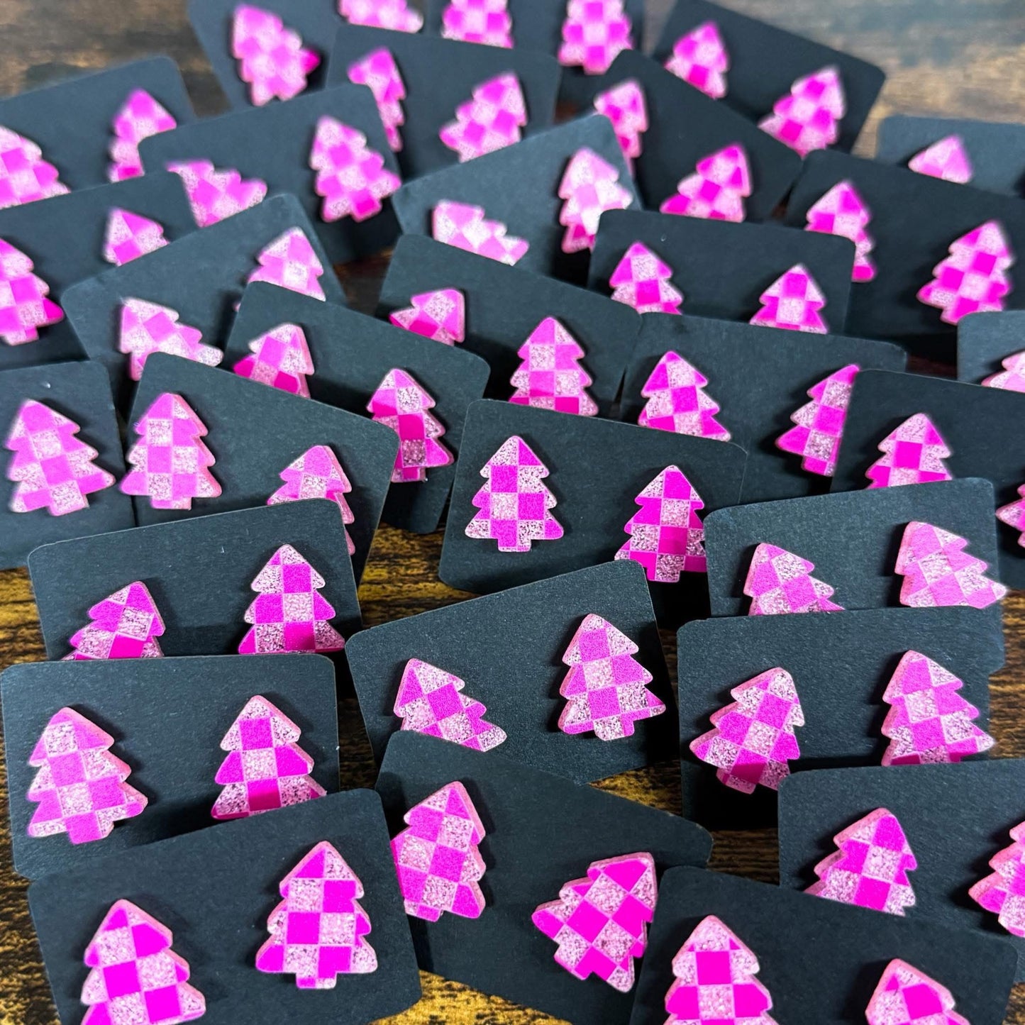 Glitter Pink Tree Studs