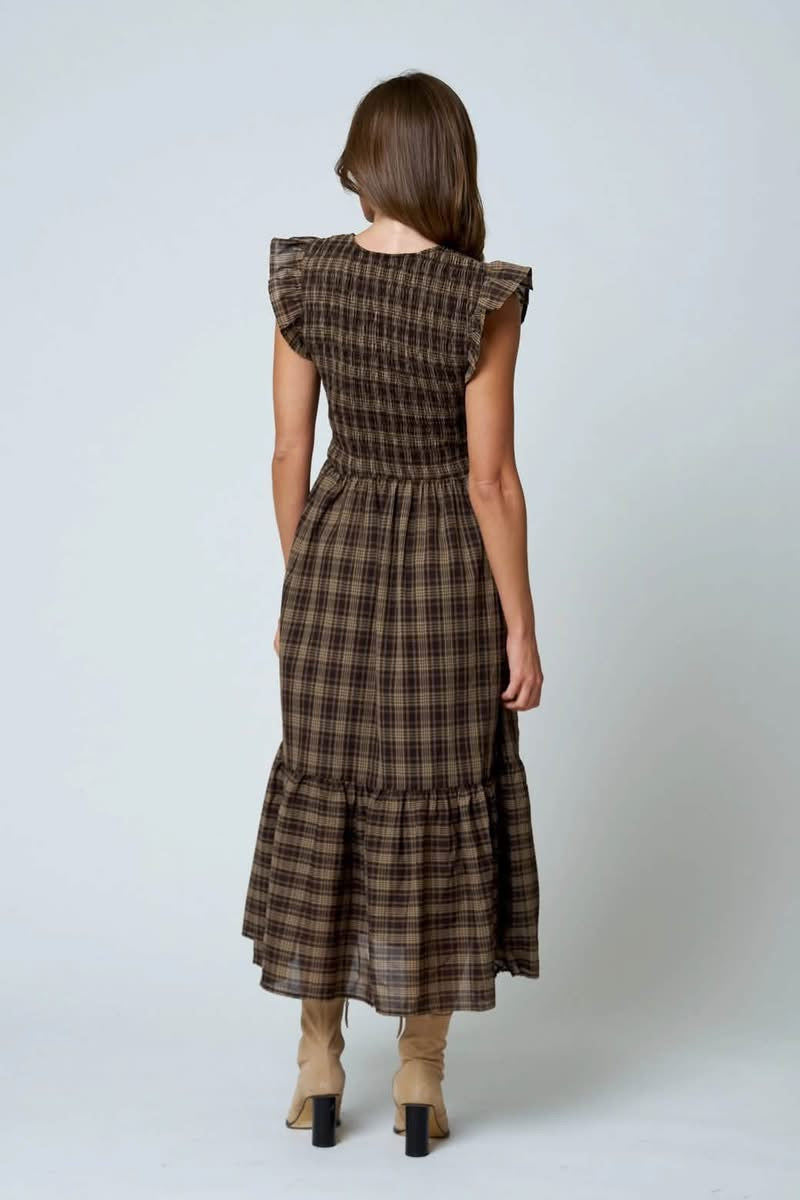 Blu Pepper Brown Plaid Mini Dress