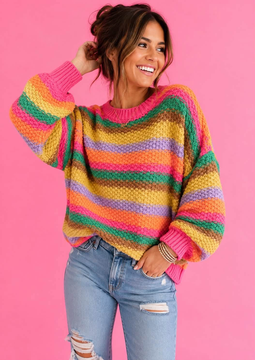 Preorder: Rainbow Striped Knit Top, Arrives early Oct.