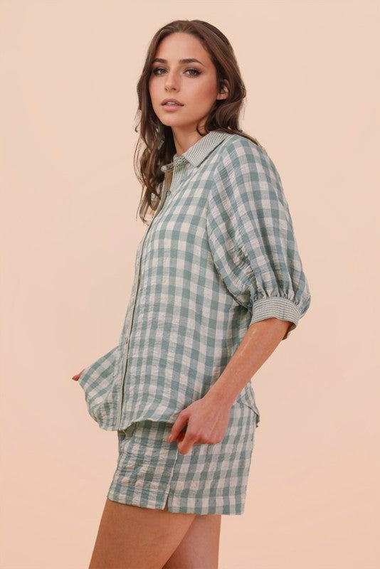 Mint Gingham Short Set