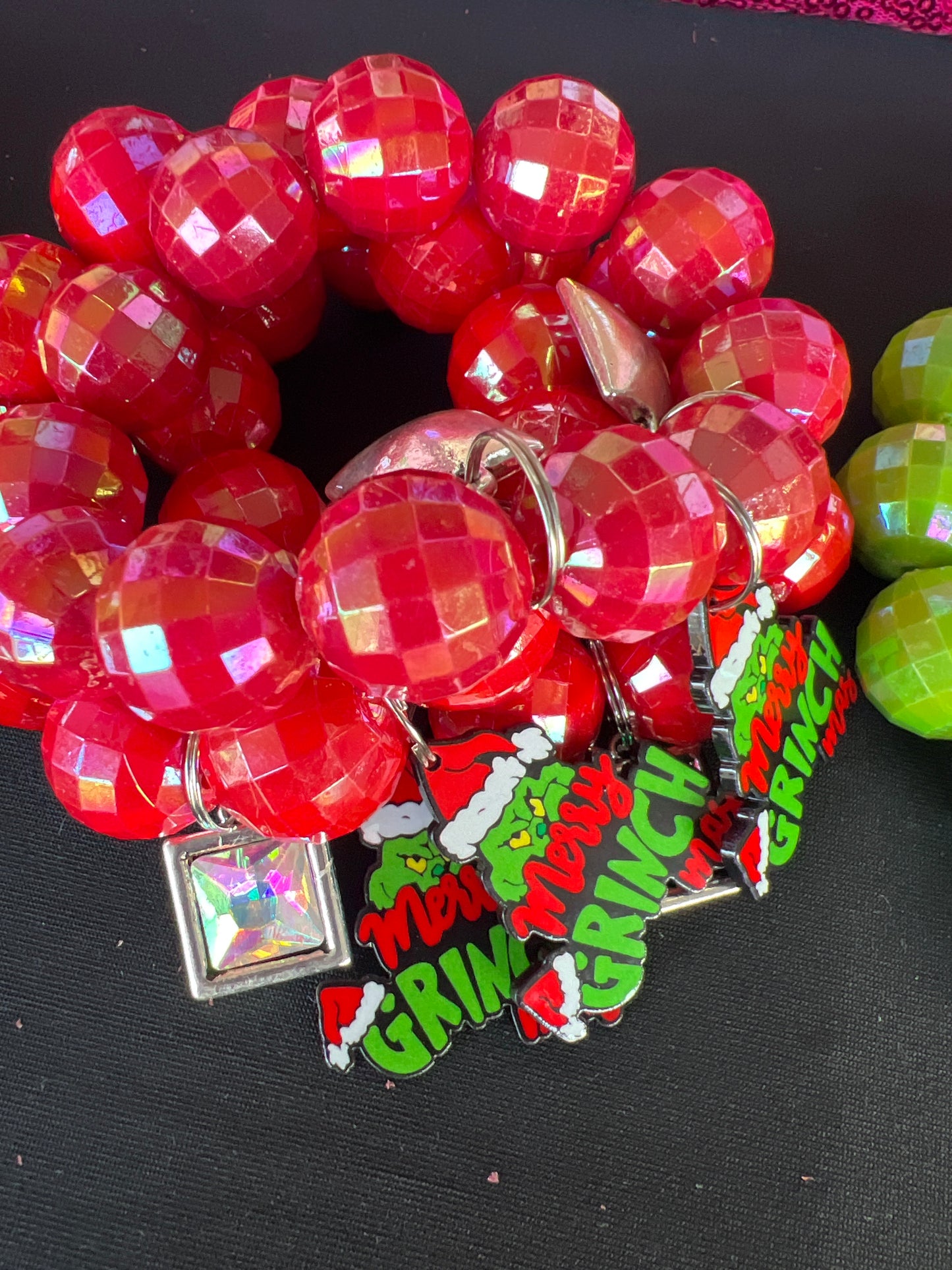 Merry Grichmas Bracelet Red Bead with Green