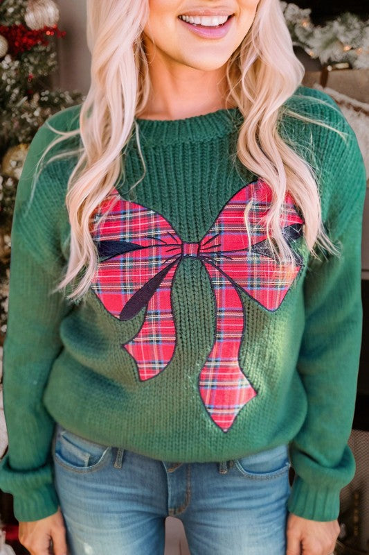 Green Sweater Plaid Bow