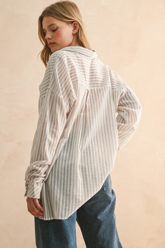 Miou Muse Beige Striped Top