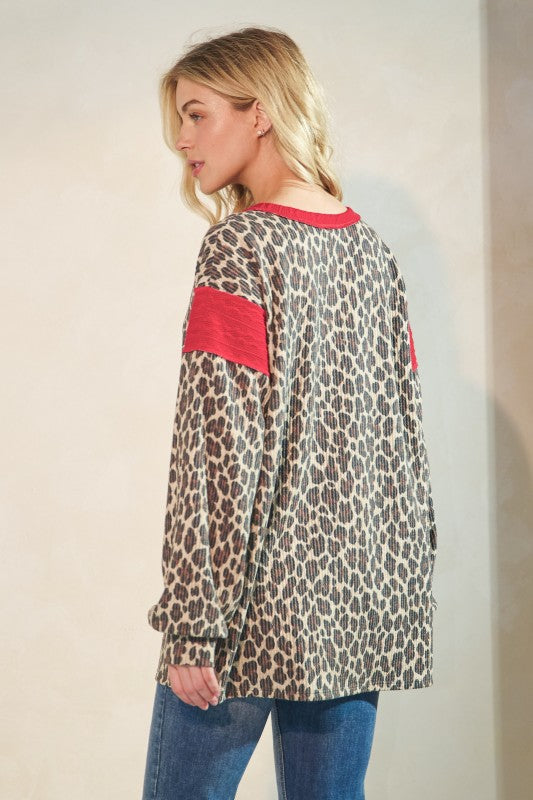 Leopard Top with Red Accents