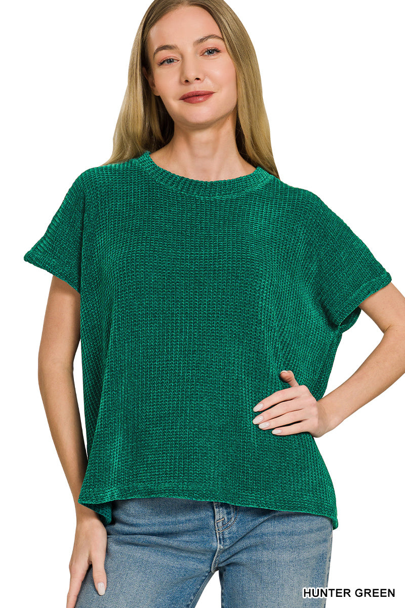 Zenana Chenille Waffle Cap Sleeve Sweater