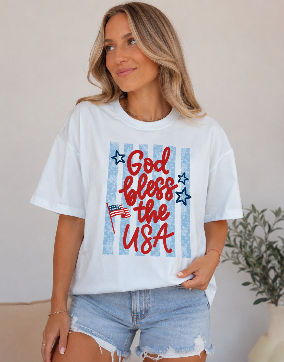 God Bless the USA Light Blue Comfort Colors Boxy Tee