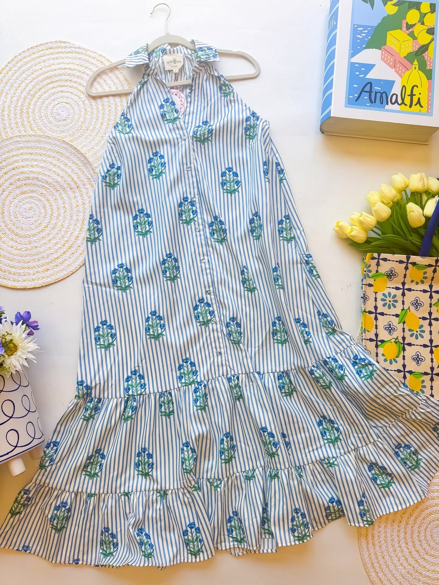 Umgee Blue Flower Stripes Maxi