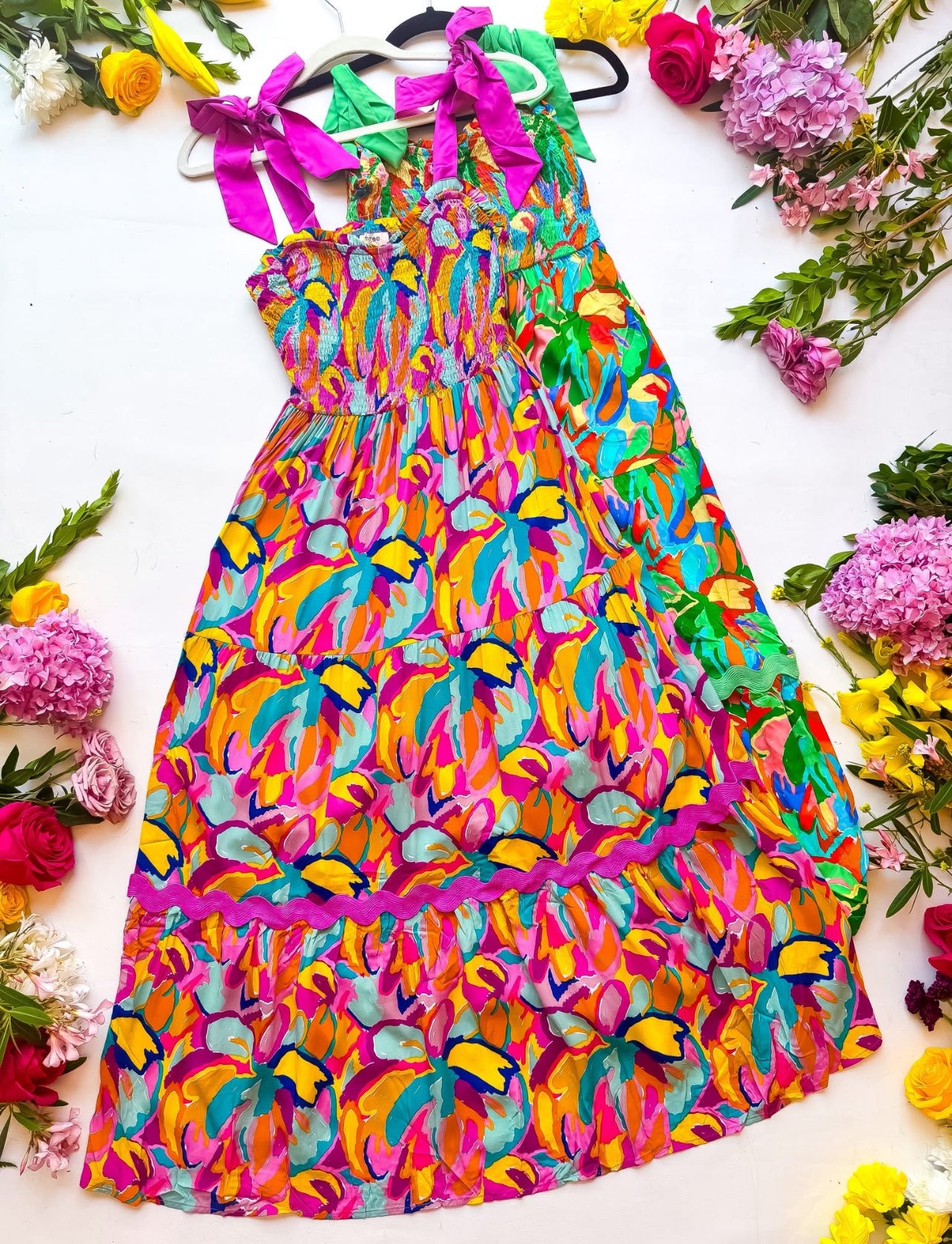 Umgee Smocked Tie Sleeve Maxi