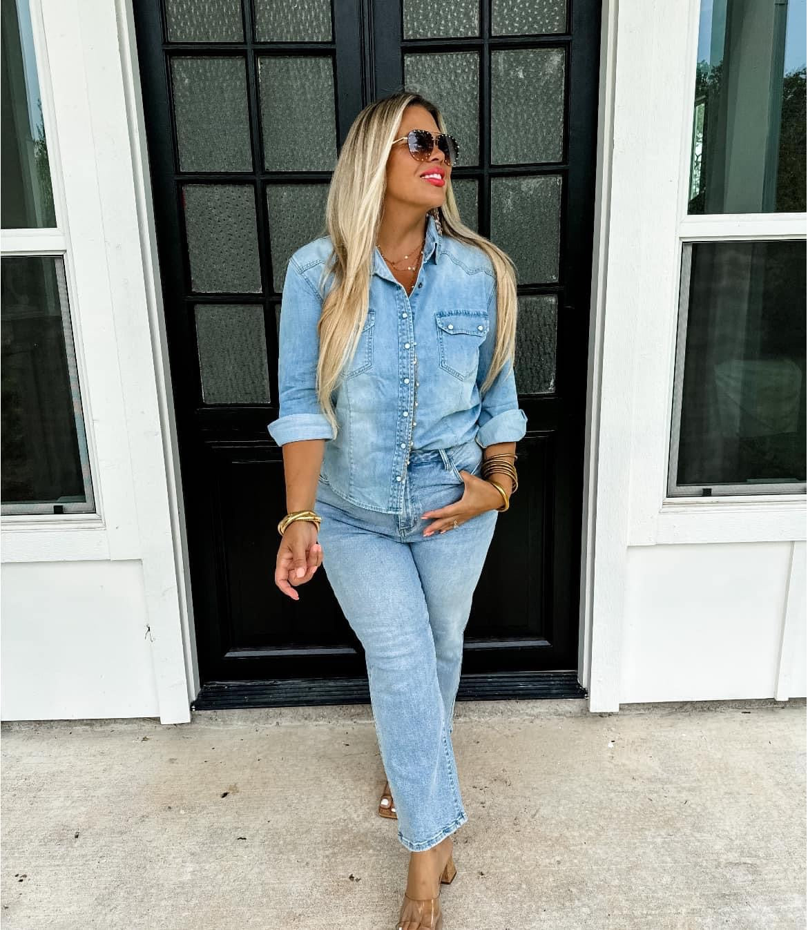 Dolly Denim Pearl Snap Top 1XL