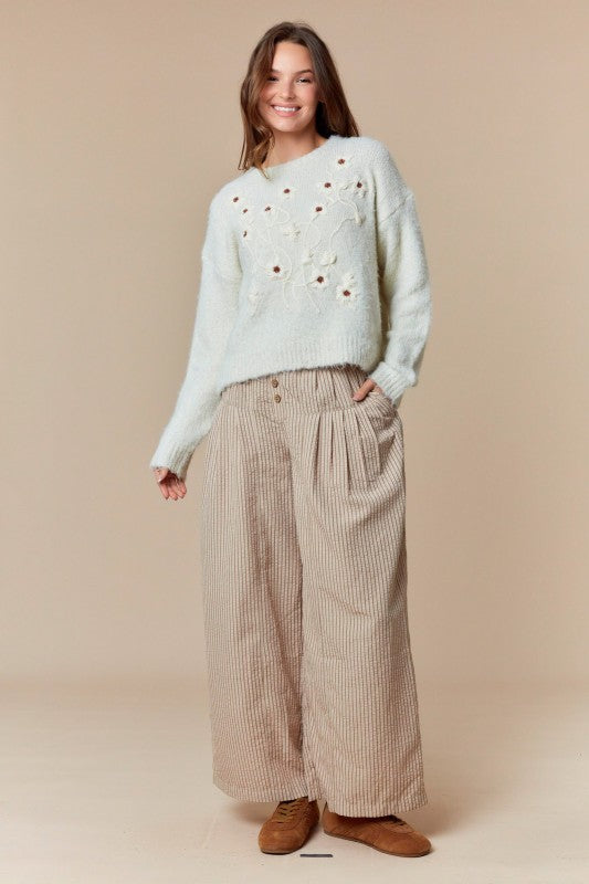 Peach Love Ivory Flower Knit Sweater