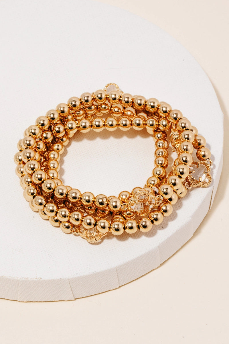 Layered Metallic Beaded Bracelet Set
