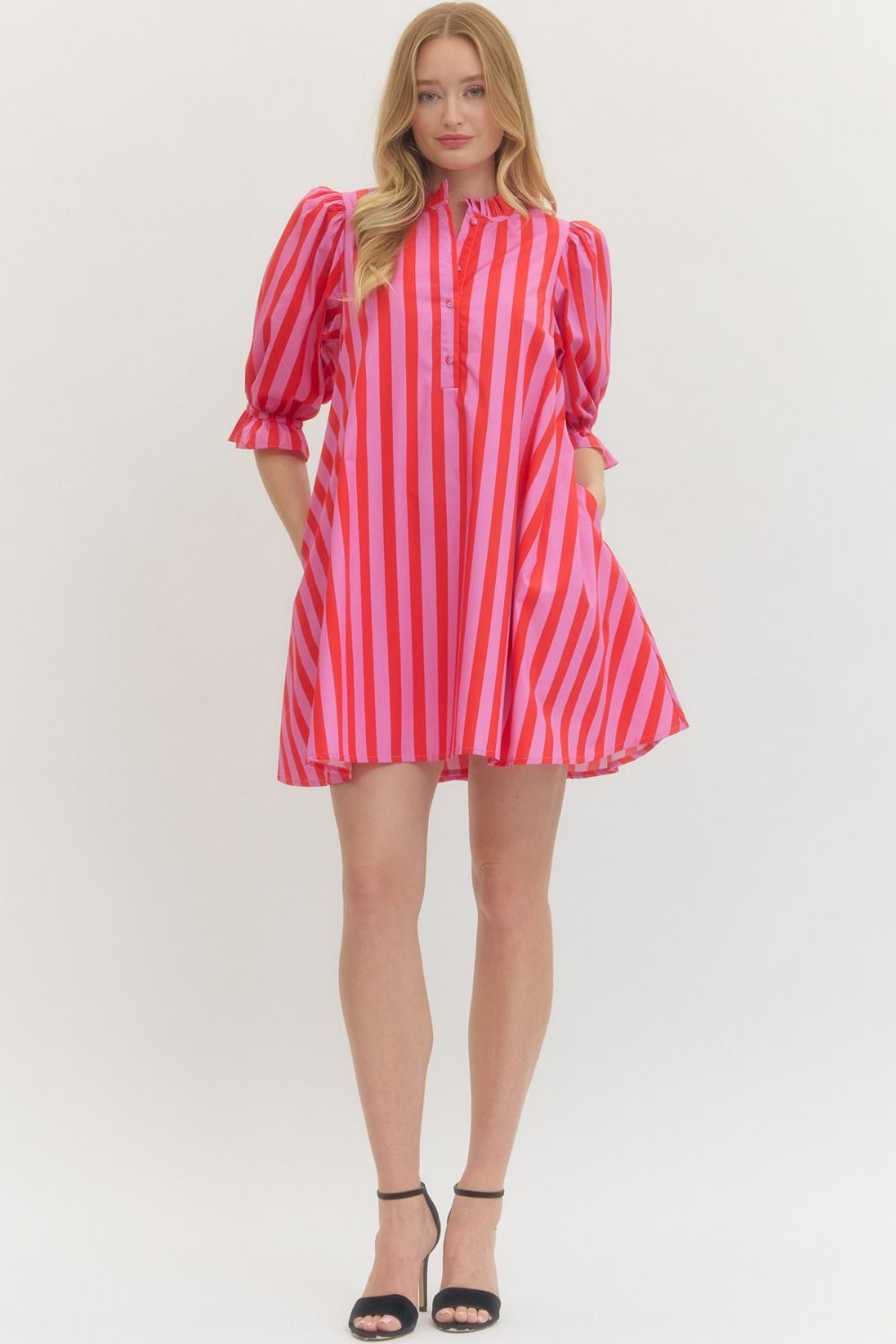 Entro Pink and Red Striped Dress