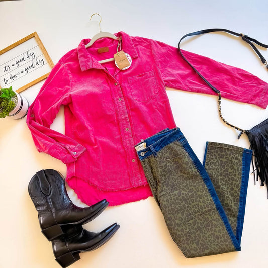 Umgee Pink Corduroy Shacket