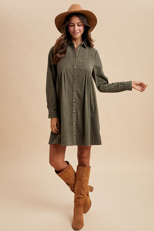 Preorder: Olive Corduroy Dress—Ships end of November