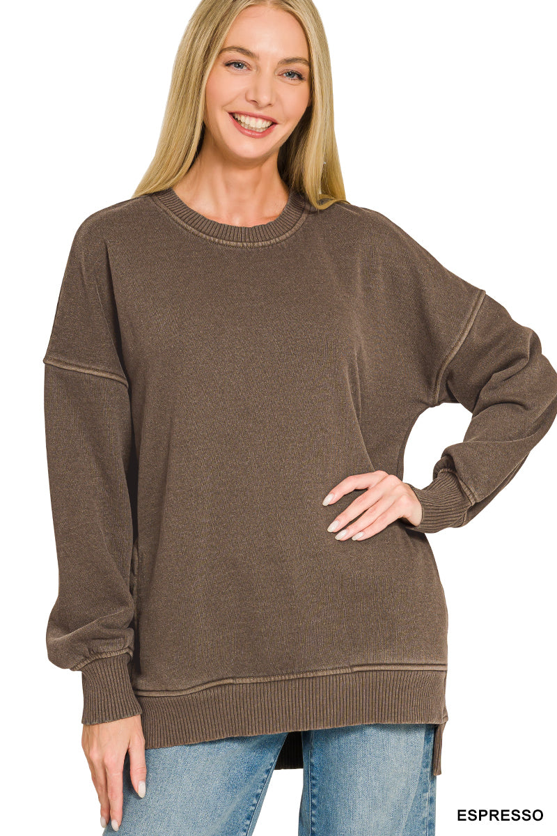 Zenana Espresso Hi-Low Pullover w/ Pocket