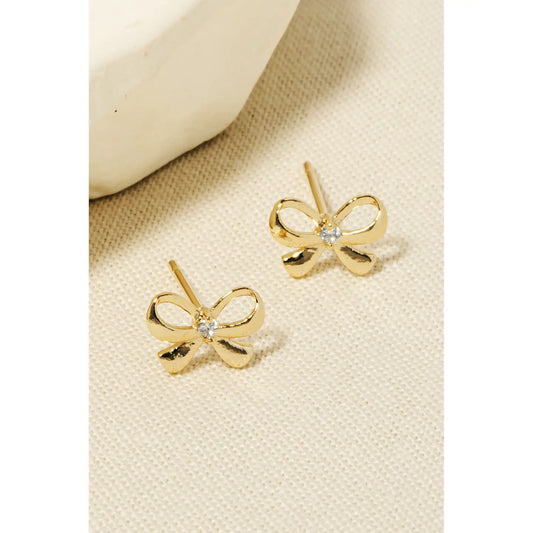 Mini Ribbon Bow Stud Earrings-Gold