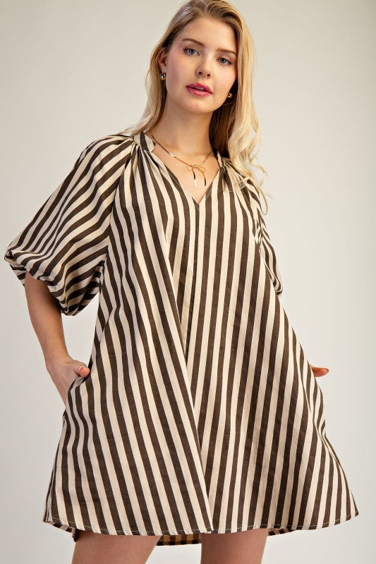 Cream Striped Dress w/ Pockets