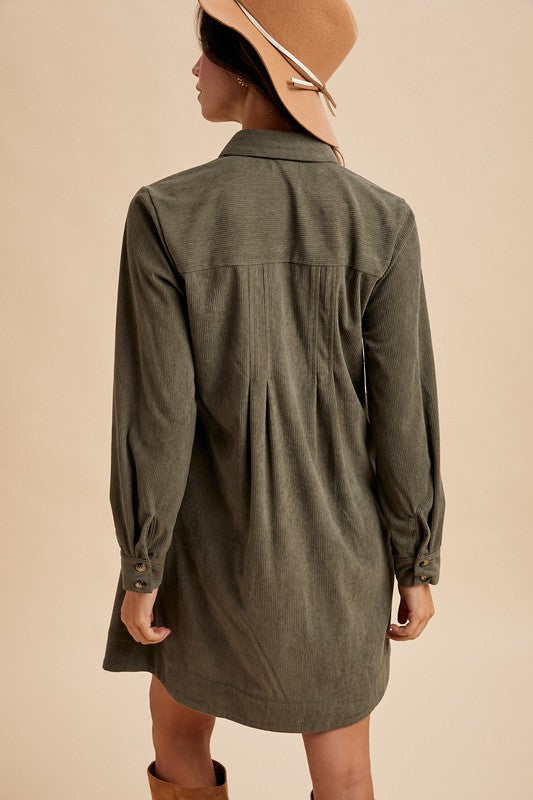 Preorder: Olive Corduroy Dress—Ships end of November