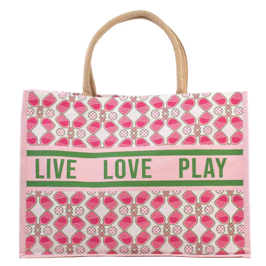 Pickleball Love Juco Tote Pink/Green/White 19x14x7.5