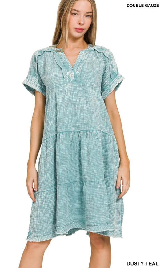 Dusty Teal Gauze Dress