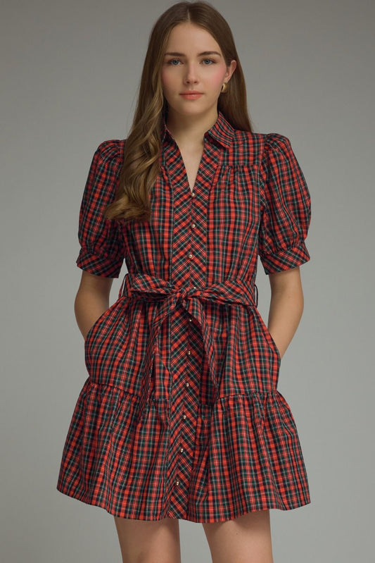 Entro Red Plaid Dress