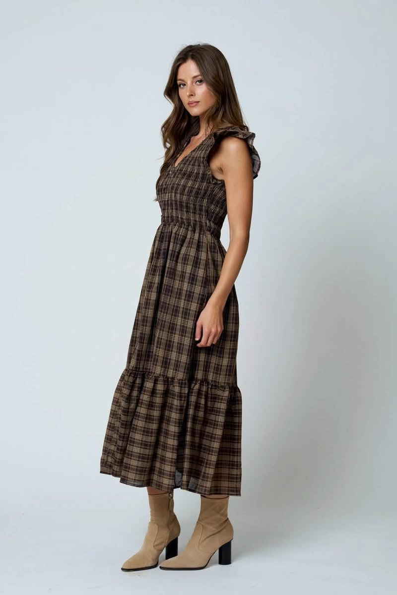 Blu Pepper Brown Plaid Mini Dress