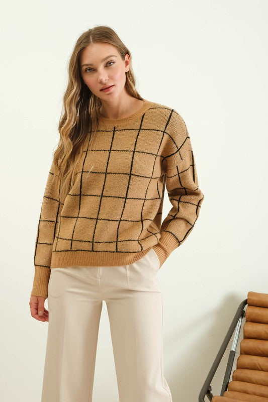 Grid Knit Pullover Sweater
