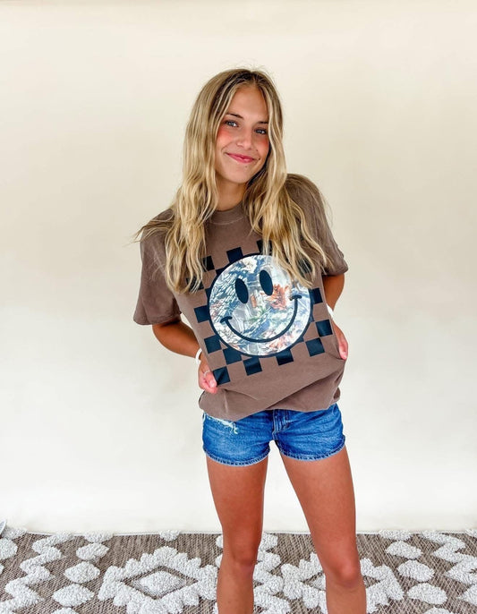 Camo Checkered Smiley Comfort Colors Tee