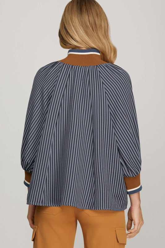 Navy and Brown Striped Top