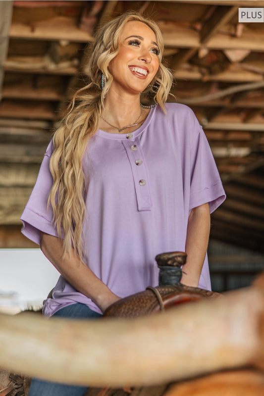 Plus Size Front Button Detail Top Lilac