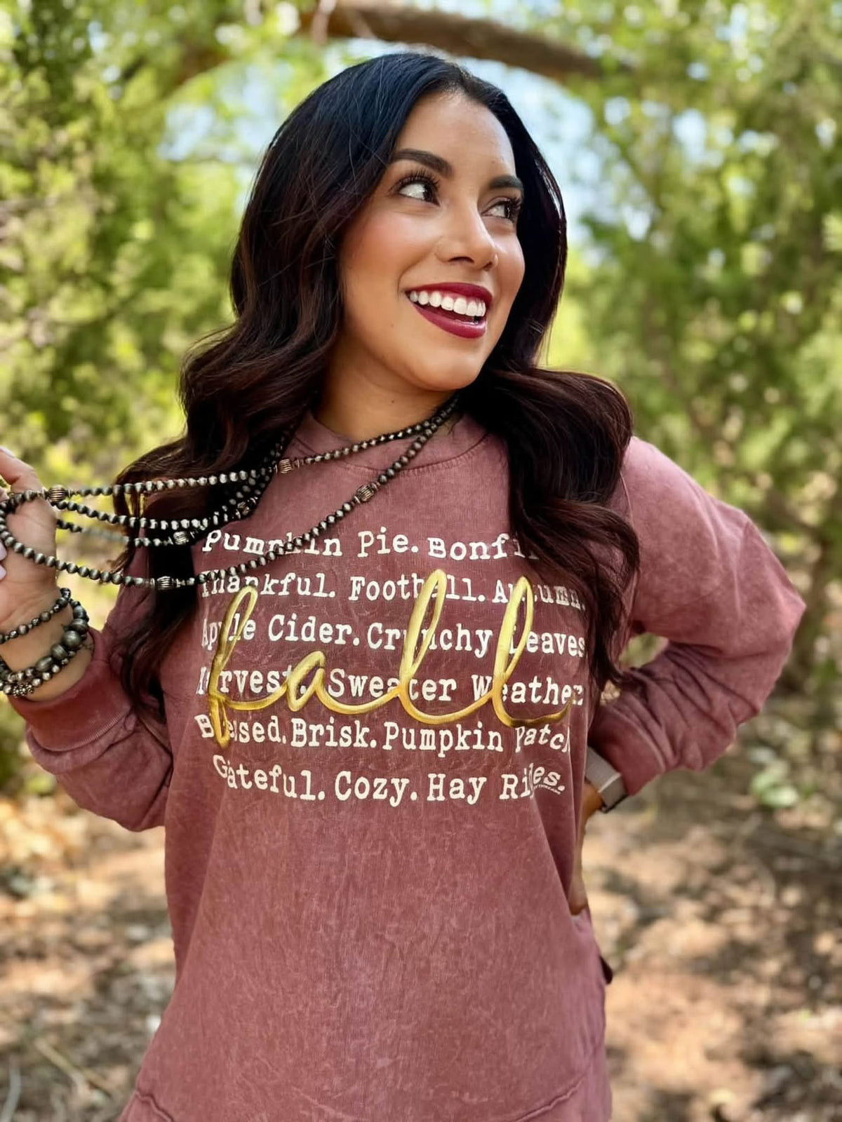 Words of Fall Metallic Puff Top