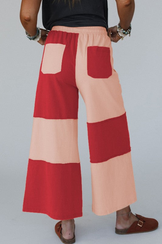 Red and Pink Color Block Pants