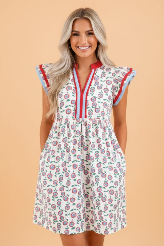 Red Stripe Floral Dress