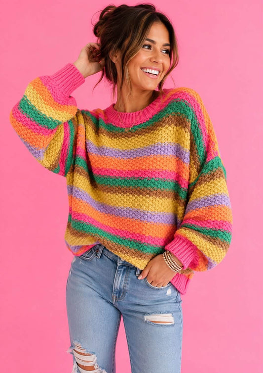 Preorder: Rainbow Striped Knit Top, Arrives early Oct.