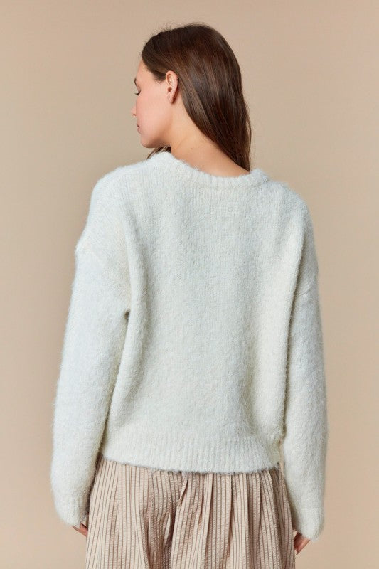 Peach Love Ivory Flower Knit Sweater
