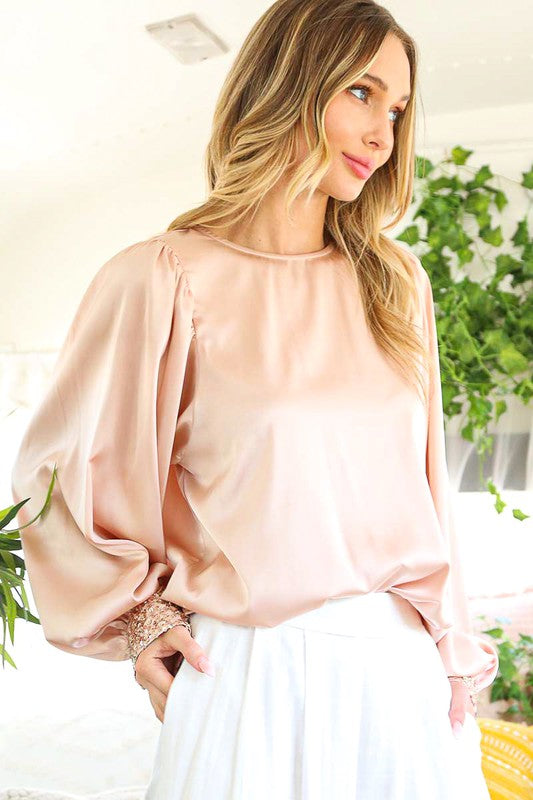 Blush Satin Sequin Blouse