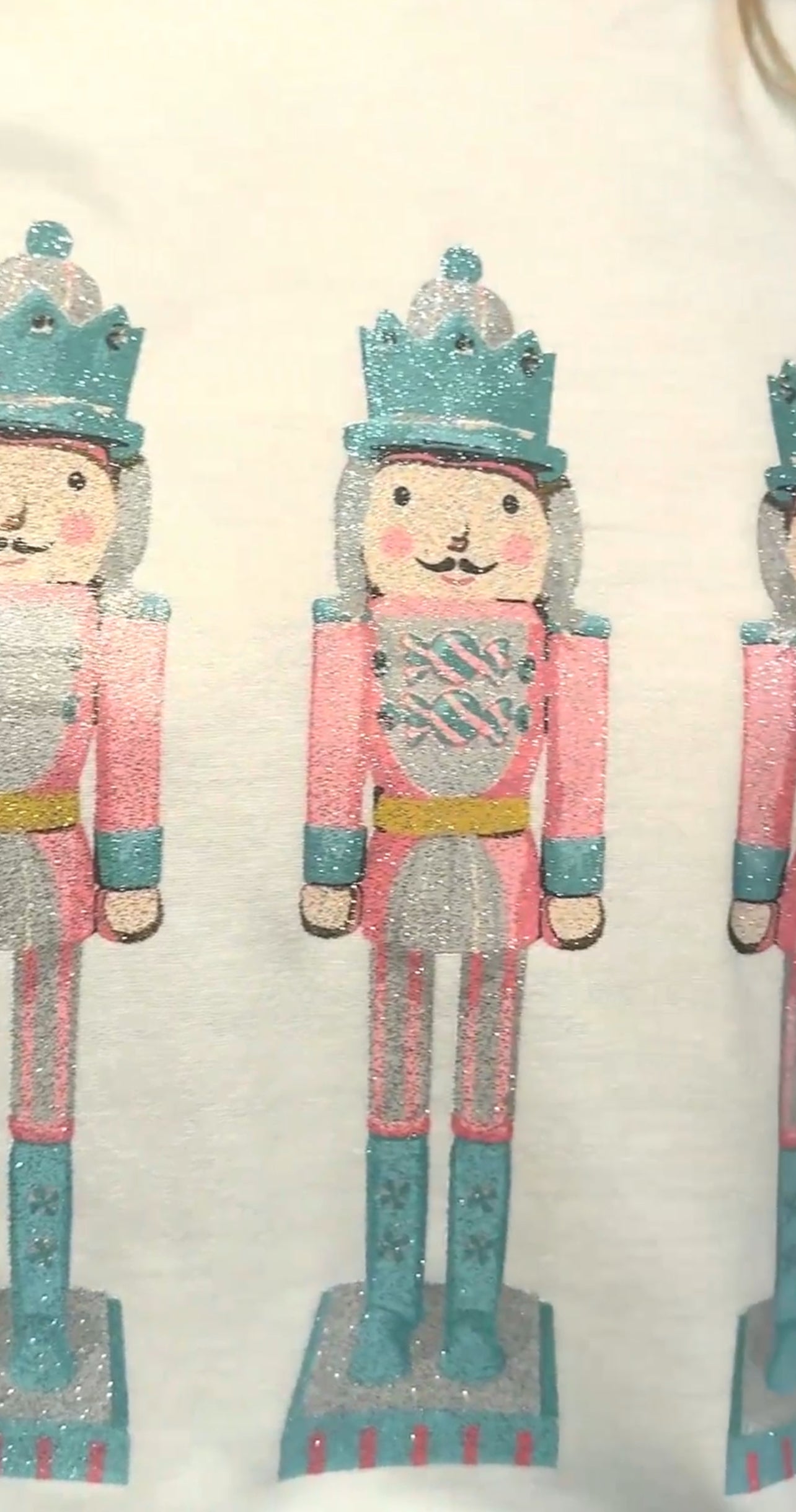 Glitter Nutcrackers On White Top with Sequin Sleeves