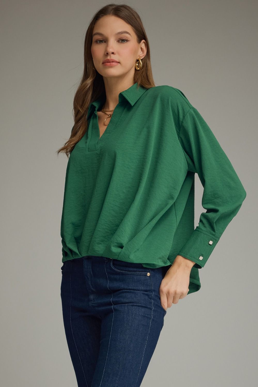 Entro Hunter Green V-Neck Top