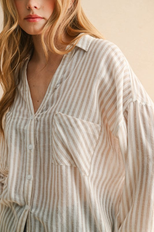 Miou Muse Beige Striped Top