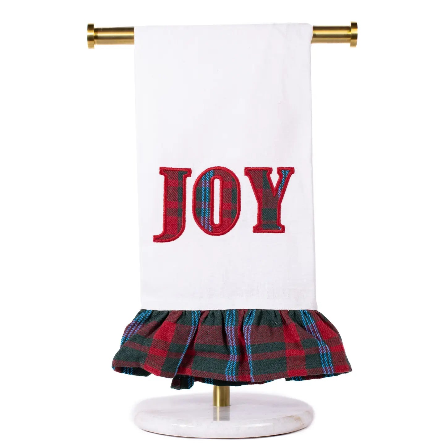 Joy Telluride Ruffle Hand Towel White/Dark Green/Red 20x28