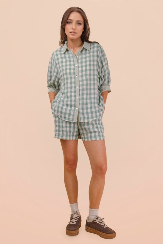 Mint Gingham Short Set