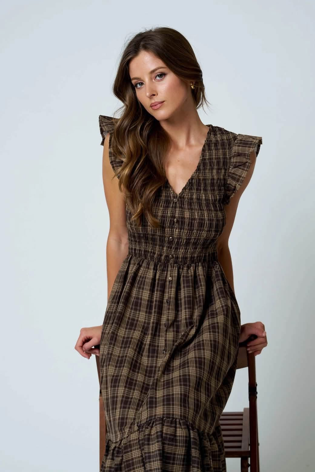 Blu Pepper Brown Plaid Mini Dress